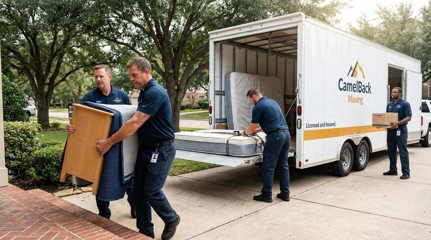 Crew loading residential truck for cross-state move from Pierceton, IN